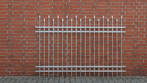 Ansicht eines Zaunes aus Edelstahl gefertigt, vor Ziegelwand