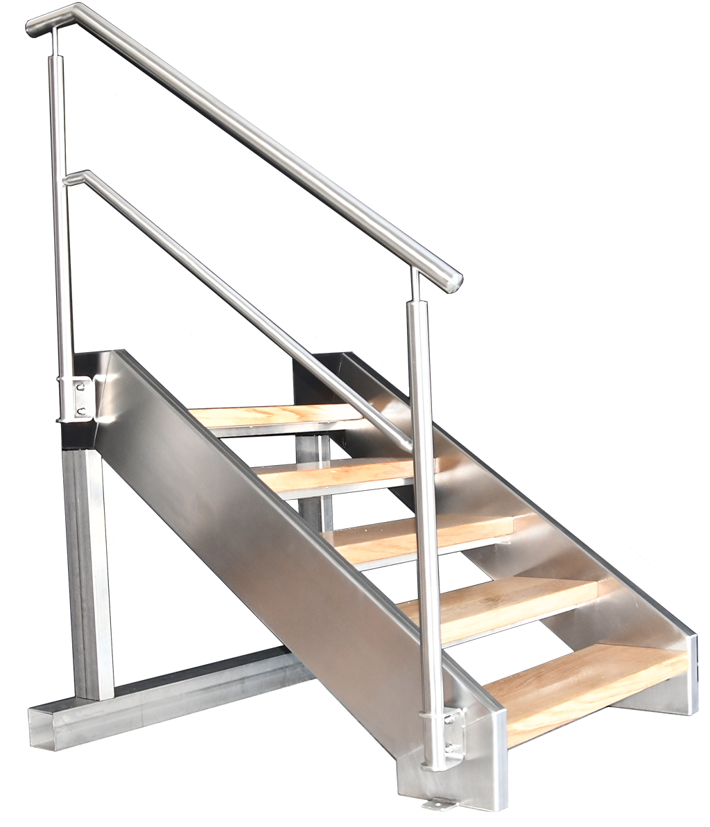 Edelstahltreppe für den Außenbereich mit Stufen aus Holz